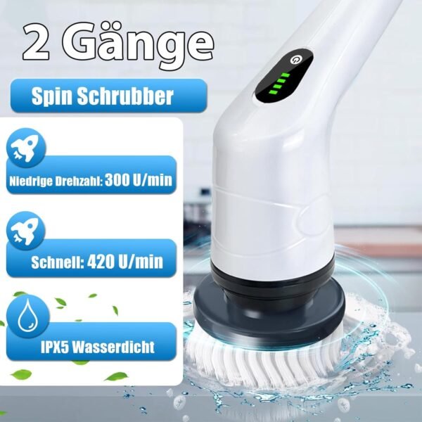 MAWIRON Elektrische,ReinigungsbÃrste,Elektrisch Spin Schrubber mit Verlängerungsgriff,Wasserdicht lPX5 mit 5 BÃrstenkopfe,2 Modi,Power Cleaning Brush fÃrHaushalt,Boden,Autoreifen - Image 3