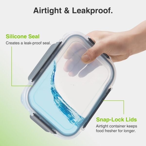 VonShef Glass Containers with Lids - 10 Piece Meal Prep Food Lunch Boxes 1L and 370ml Capacities, Oven and Dishwasher Safe, Airtight Leakproof Seal Great for Batch Cooking - Image 2