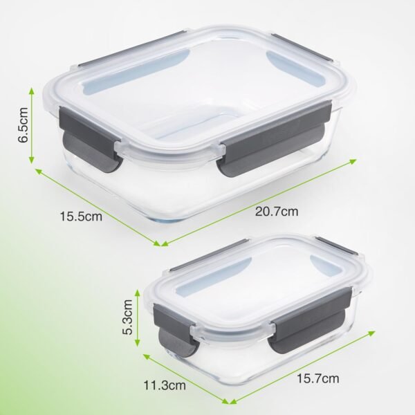 VonShef Glass Containers with Lids - 10 Piece Meal Prep Food Lunch Boxes 1L and 370ml Capacities, Oven and Dishwasher Safe, Airtight Leakproof Seal Great for Batch Cooking - Image 4