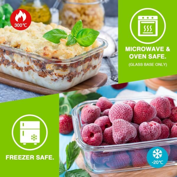 VonShef Glass Containers with Lids - 10 Piece Meal Prep Food Lunch Boxes 1L and 370ml Capacities, Oven and Dishwasher Safe, Airtight Leakproof Seal Great for Batch Cooking - Image 6